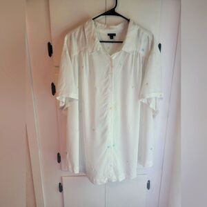 Torrid Plus Size 4X Challis Colorful Embroidery Button Up Short Sleeve Shirt